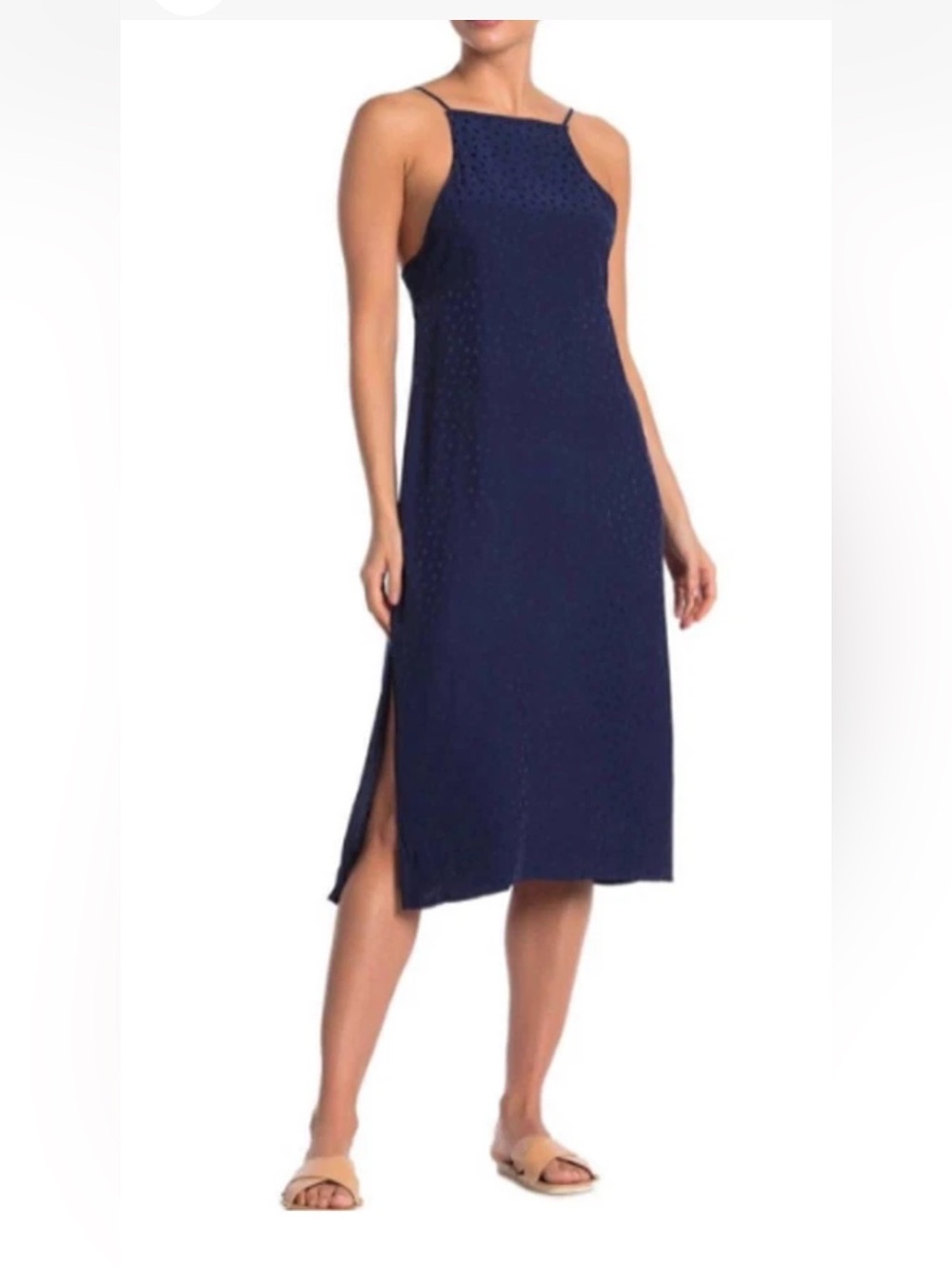 Onia Melanie Triangle Jaquard Navy Midi Slip Cover Dress Size M
